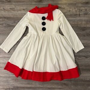 Festive Kids Snowman Dress with Red Trim